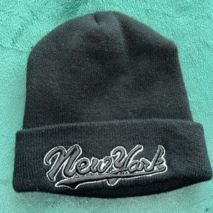 New York Black Embroidered Winter Cap
